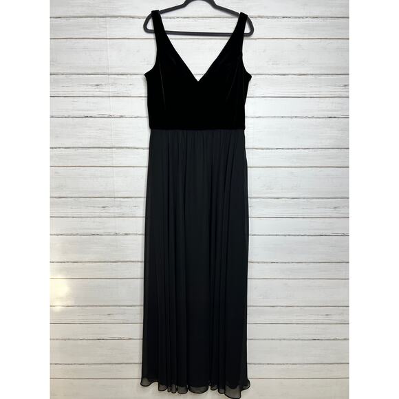 Mori Lee Black Velvet Chiffon Gown Dress Plus Size 16 - Picture 2 of 15